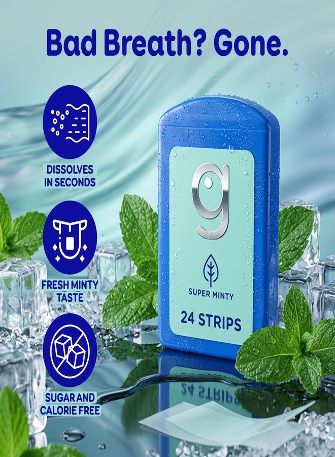 GRIN Super Minty Breath Strips Instant Breath Freshener Strips, Sugar-Free Dissolving Mint Strips, No Water Needed, Portable Pocket Cases, Super Mint Flavor, 72 Count (3 x 24 - Image 2