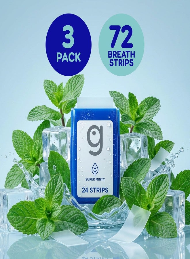 GRIN Super Minty Breath Strips Instant Breath Freshener Strips, Sugar-Free Dissolving Mint Strips, No Water Needed, Portable Pocket Cases, Super Mint Flavor, 72 Count (3 x 24 - Image 4