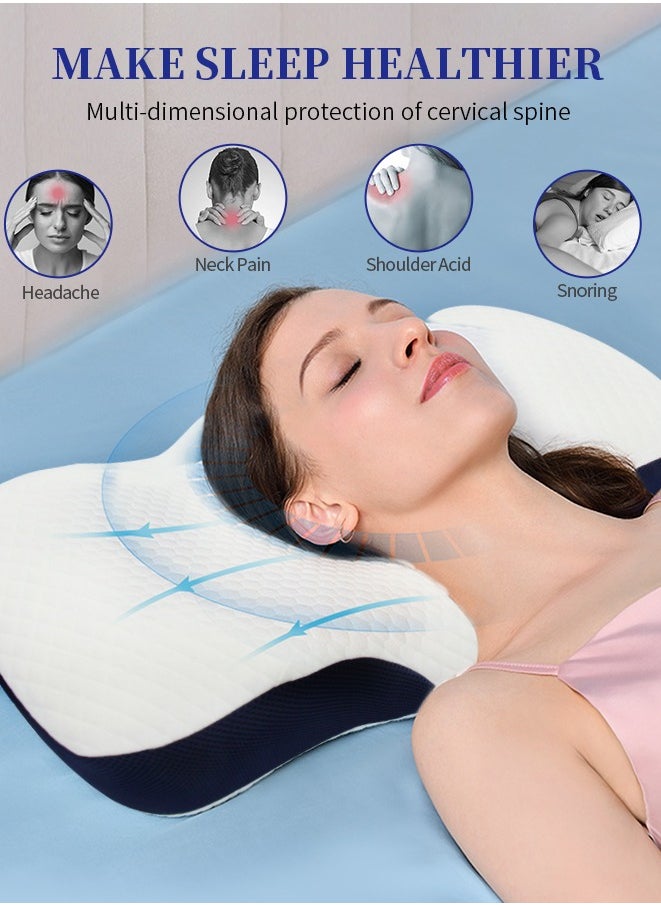 Snooe - سومكايل وسادة رغاوي الذاكرة للنوموسادة عنق الرحم لوسادة دعم الرقبة والكتف للنائمين الجانبي البوليستر الأبيض - Image 1