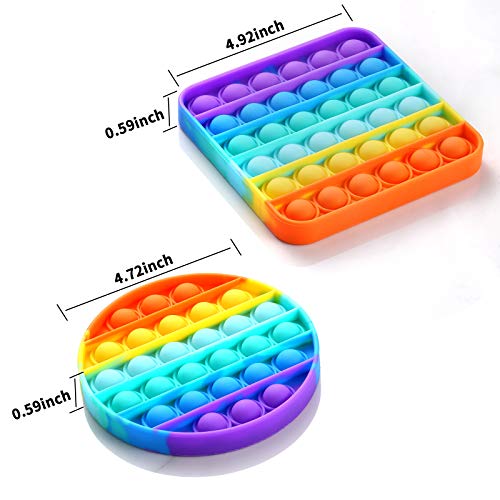 Fpxnb 2 Packs Pop Fidget Sensory Toys Autism Special Needs Stress Relief Silicone Pressure Relieving Round and Square Squeeze Toys for Kids Children Adults Set of 2 - Image 5
