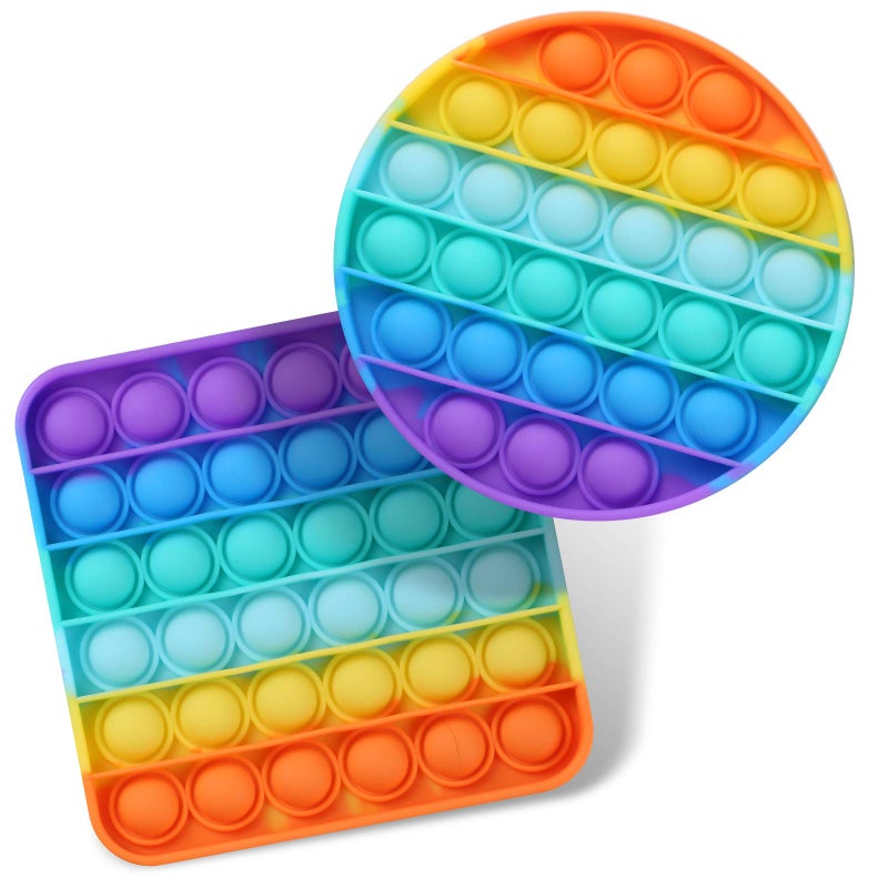 Fpxnb 2 Packs Pop Fidget Sensory Toys Autism Special Needs Stress Relief Silicone Pressure Relieving Round and Square Squeeze Toys for Kids Children Adults Set of 2 - Image 4
