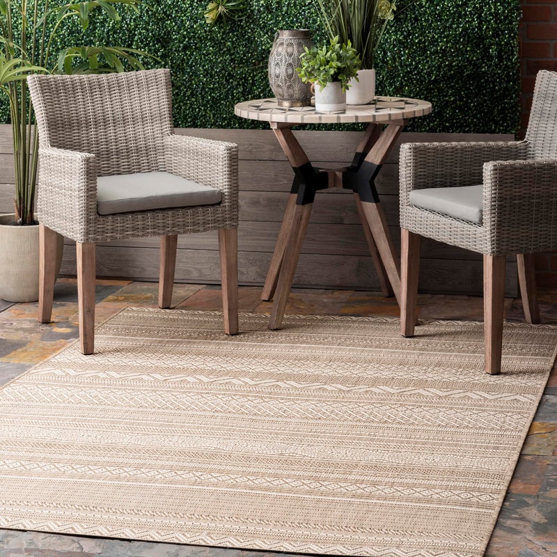 nuLOOM 3 x 5 Outdoor Performance Area Rug OEKOTEX Certified Weather Resistant High Traffic Patio Balcony Outside Erlinda Beige - Image 2