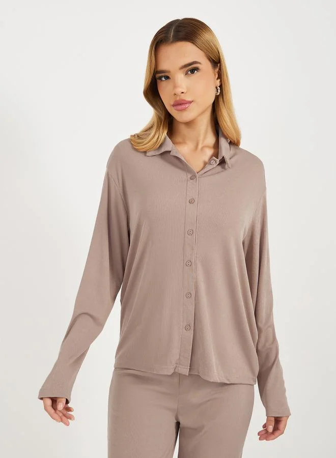 Styli Ribbed Knit Relaxed Fit Shirt & Pants Co-Ords