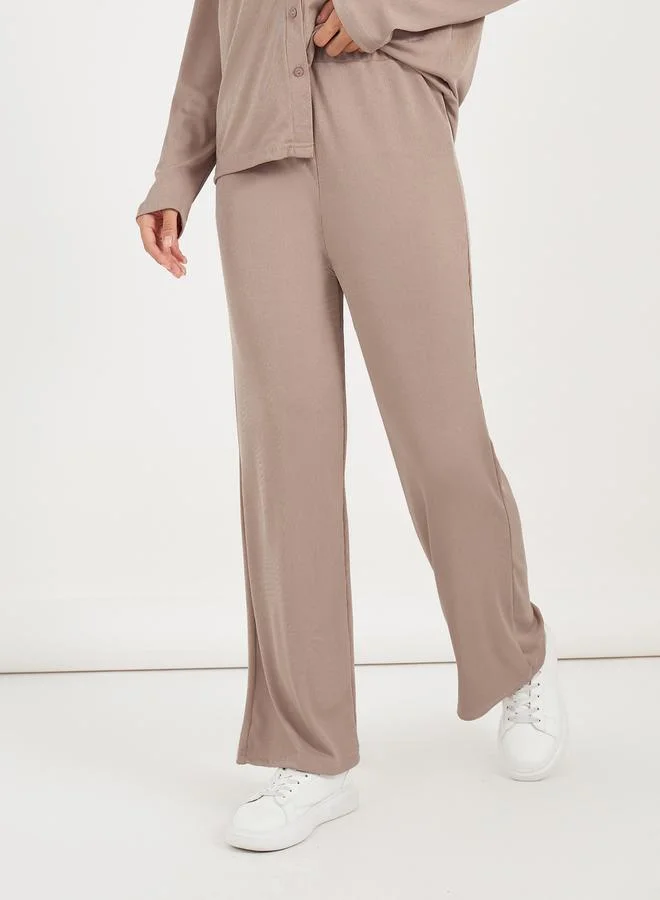 Styli Ribbed Knit Relaxed Fit Shirt & Pants Co-Ords