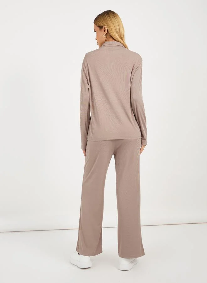 Styli Ribbed Knit Relaxed Fit Shirt & Pants Co-Ords
