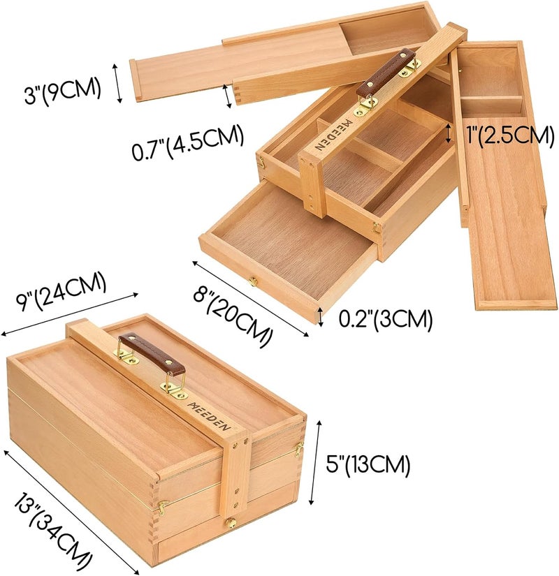MEEDEN Artist Supply Storage Box - Portable Foldable Multi-Function Beech Wood Artist Tool & Brush Storage Box with Compartments & Drawer for Pastels, Pencils, Pens, Markers, Brushes - Image 2