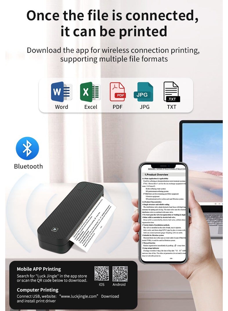 HZTZ-A4DY Thermal Printer | Portable Wireless Home Printer for Smartphones | Supports Word/Excel/PDF/JPG/TXT | Ink-Free with Adjustable Paper Tray (<216mm) | 203 DPI Clear Printing | 2600mAh Rechargeable Battery ﻿ ﻿  - Image 3