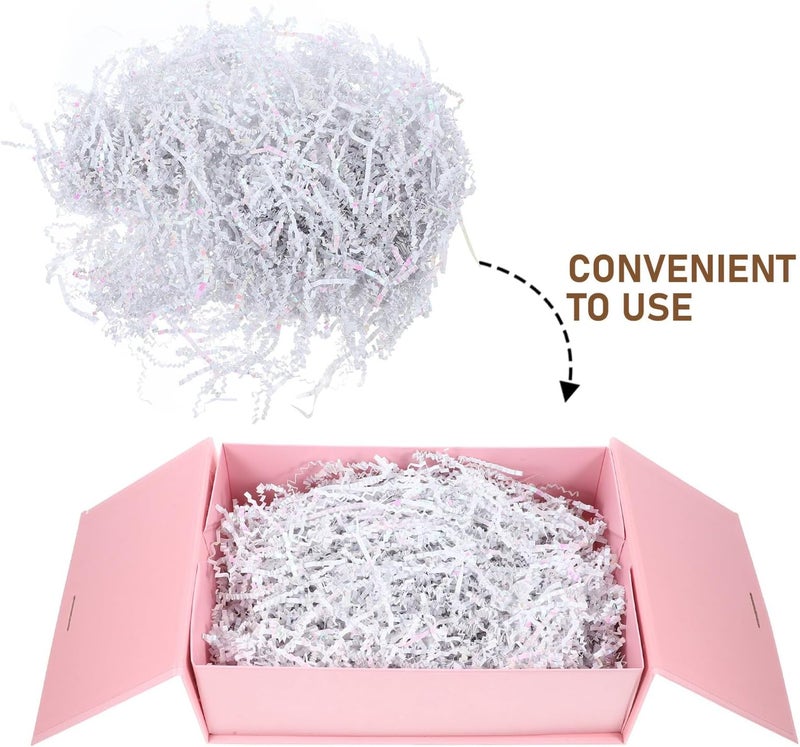 BIUDECO Shredded Paper Crinkle Cut Box Filler 100g Pack, Rainbow White Raffia Grass Decorative Basket Filler for Packaging and DIY Stuffing - Image 3