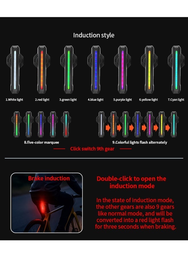 ZONIX Smart Brake-Sensing Bike Tail Light, Auto Warning Light when Braking, 9 RGB Modes, USB-C Fast Charge, IPX4 Waterproof, Digital Battery Indicator for Road, Mountain & Night Cycling - Image 4