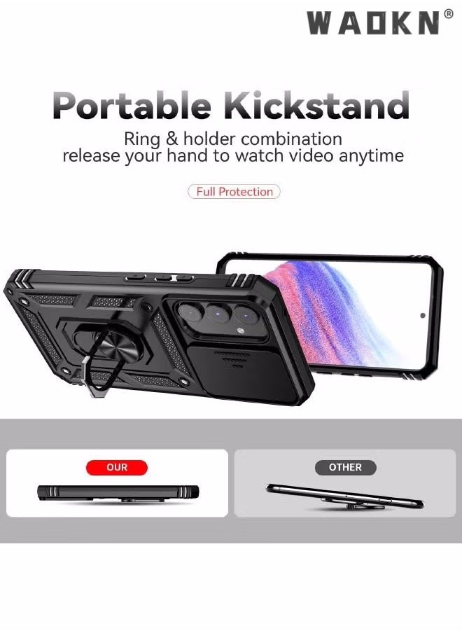 WAOKN For Samsung Galaxy A55 5G Case, Slide Camera Cover, Built-in 360° Rotate Ring Kickstand, Grade Shockproof Test, Heavy Duty Shockproof Protective Case for Galaxy A55 5G 6.6 inch Black  - Image 4