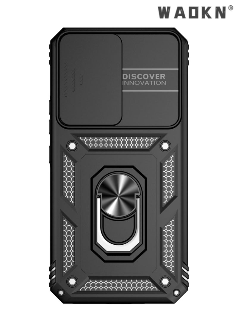 For Samsung Galaxy A55 5G Case, Slide Camera Cover, Built-in 360° Rotate Ring Kickstand, Grade Shockproof Test, Heavy Duty Shockproof Protective Case for Galaxy A55 5G 6.6 inch Black