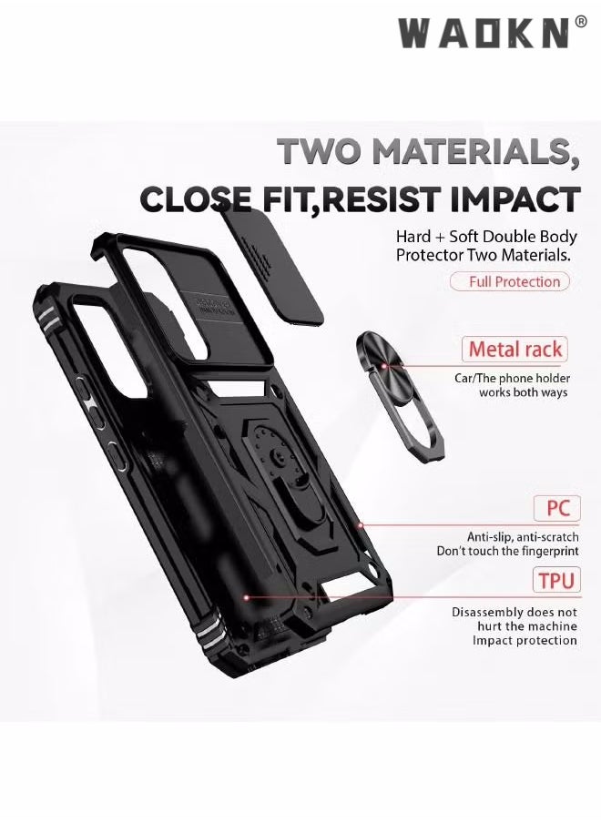 WAOKN For Samsung Galaxy A55 5G Case, Slide Camera Cover, Built-in 360° Rotate Ring Kickstand, Grade Shockproof Test, Heavy Duty Shockproof Protective Case for Galaxy A55 5G 6.6 inch Black  - Image 5