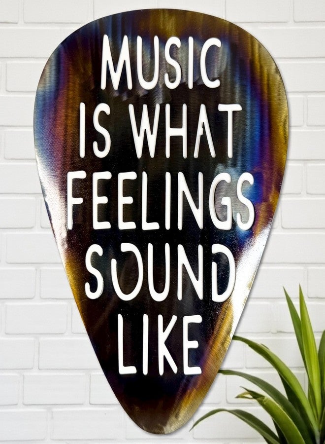 Top Brass Jumbo 16" Metal Guitar Pick Wall Art - “Music Is What Feelings Sound Like” Quote - Steel Wall Décor - Music Room, Studio, or Man Cave Art (Flame Torched) - Image 5