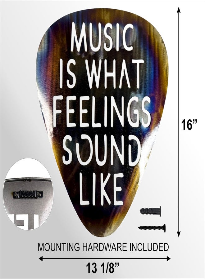 Top Brass Jumbo 16" Metal Guitar Pick Wall Art - “Music Is What Feelings Sound Like” Quote - Steel Wall Décor - Music Room, Studio, or Man Cave Art (Flame Torched) - Image 2