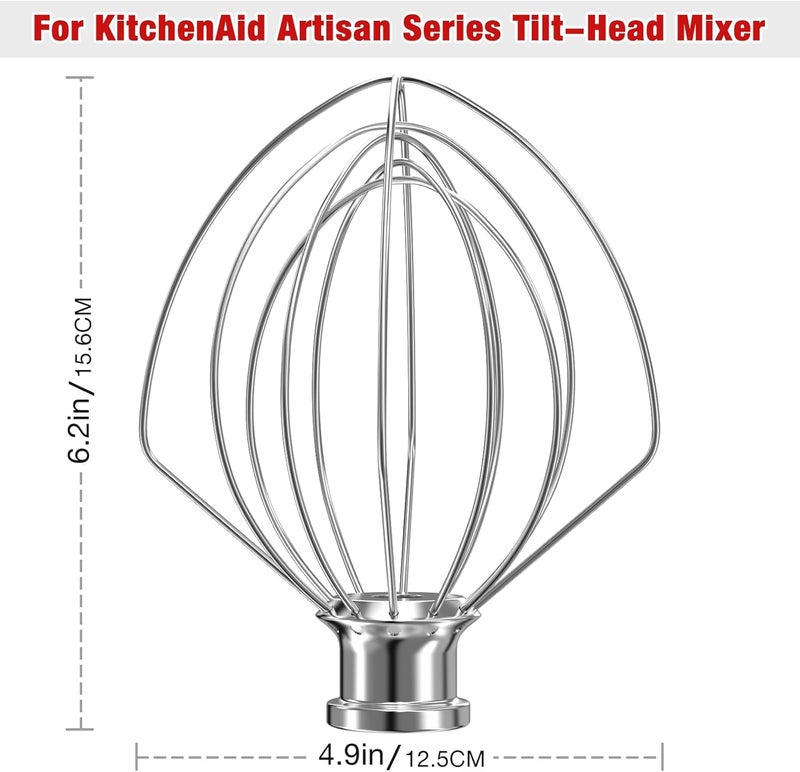 XINCAN K45WW Stainless Steel 6-Wire Whip Attachment for KitchenAid Tilt-Head Stand Mixer 4.5-5 Quart Bowl, Stainless Steel Whisk Replacement for Kitchen Aid Mixer, Dishwasher Safe, Egg Heavy Cream Beater - Image 4