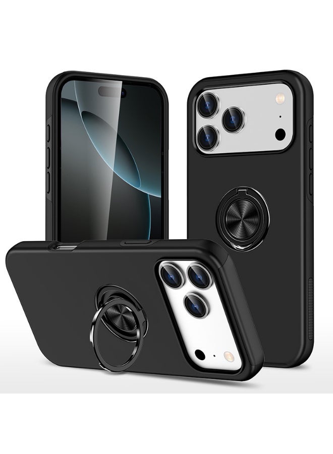 X-level Case for iPhone 17 Pro Max, Slim Phone Cover 360 Degree Rotation Magnetic Metal Finger Ring Holder Kickstand Magnet Car Mount Holder Inner Silicone Protection,with Camera Protection Glossy Anti-Drop Hard  - Black - Image 1