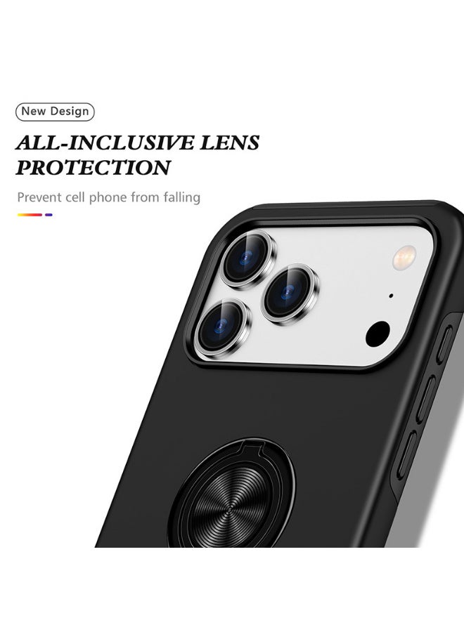 X-level Case for iPhone 17 Pro Max, Slim Phone Cover 360 Degree Rotation Magnetic Metal Finger Ring Holder Kickstand Magnet Car Mount Holder Inner Silicone Protection,with Camera Protection Glossy Anti-Drop Hard  - Black - Image 5