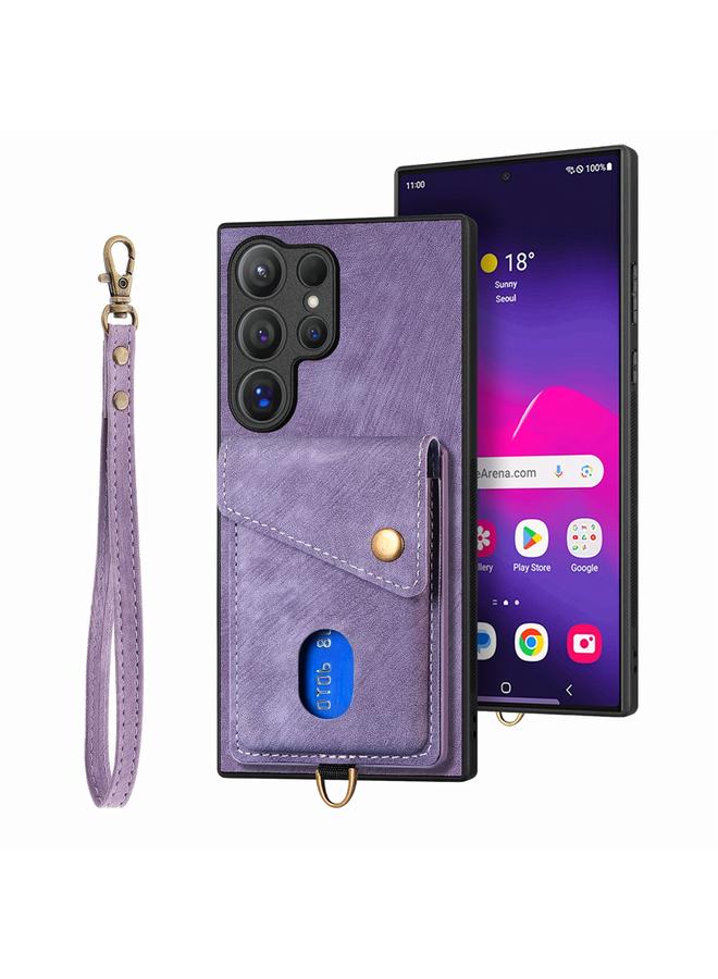 اس-توب جراب لهاتف Samsung Galaxy S25 Ultra 5G محفظة بطاقات ريترو قابلة للطي من الجلد مع حزام - Image 1