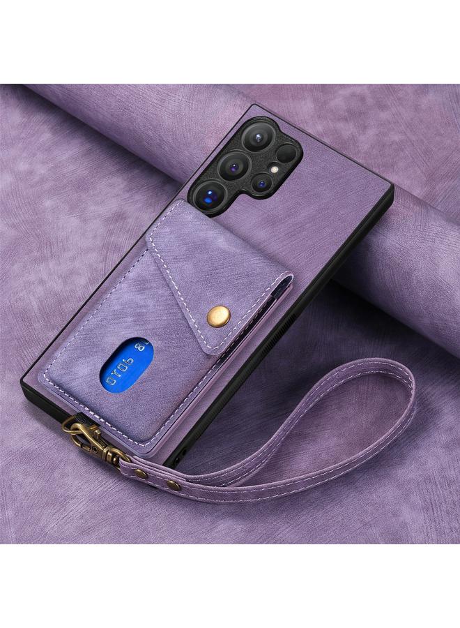 اس-توب جراب لهاتف Samsung Galaxy S25 Ultra 5G محفظة بطاقات ريترو قابلة للطي من الجلد مع حزام - Image 5