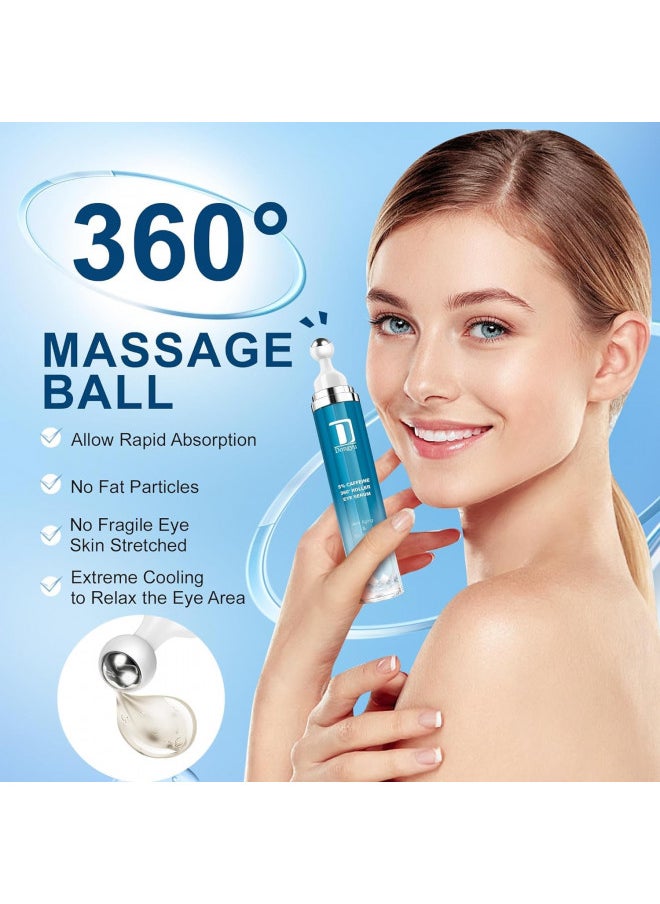 Dongyu - Dongyu 5% Caffeine Eye Serum and Under Eye Roller Cream for Dark Circles and Puffiness, Caffeine Eye Cream with 360° Massage Ball Reduce Wrinkles and Fine Lines, Bags under eyes - Image 1