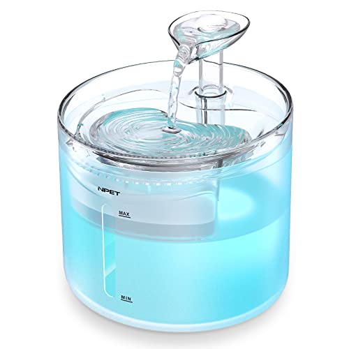 NPET Cat Water Foutain, 54oz/1.6L Automatic Cat Water Fountain with Leaf Shape Kit | Bottom Suction Ultra Quiet Pump for Cats & Small Dogs without Adapter (WF100White-Light) - Image 1