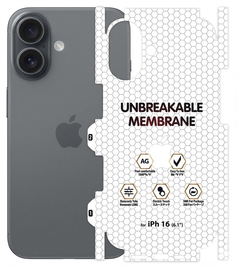 RODMED Matte Finish Full Body Cover Back Protector Compatible with iPhone 16 | Unbreakable Membrane Scratch Guard Full Fit Protective, Case Friendly, (Back & Side) (Pack of 1) - Image 3