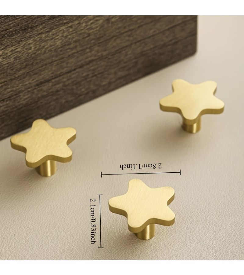 4 Pcs Golden Solid Brass Five Pointed Star Cabinet Drawer Knob - Image 2