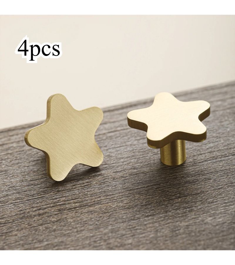 4 Pcs Golden Solid Brass Five Pointed Star Cabinet Drawer Knob - Image 3