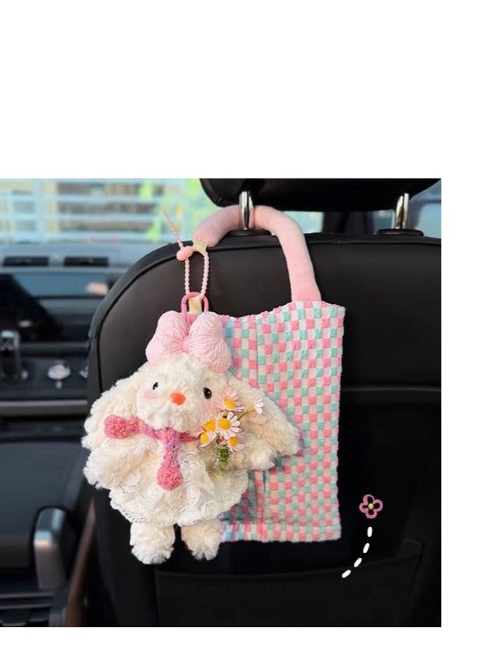 Cute Car Paper Towel Hanging Bag Car Paper Drawer Box - In car Seat Storage Suspended High end Doll - Embracing Flower Butterfly Knot Rabbit+Pink Paper Towel Hanging Bag - Image 2
