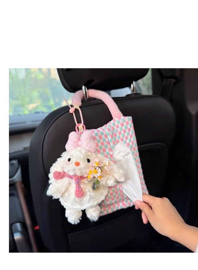 Cute Car Paper Towel Hanging Bag Car Paper Drawer Box - In car Seat Storage Suspended High end Doll - Embracing Flower Butterfly Knot Rabbit+Pink Paper Towel Hanging Bag - Image 3