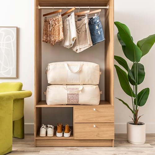 VeraMia Soft Canvas Storage Bags with Zipper. Thick Breathable, 2pc King/Queen Comforter Organizer. Four Carrying Handles and Window. Large 25x19x9in Bag for Sheets Blankets Bedding Pillows, Clothes - Image 5