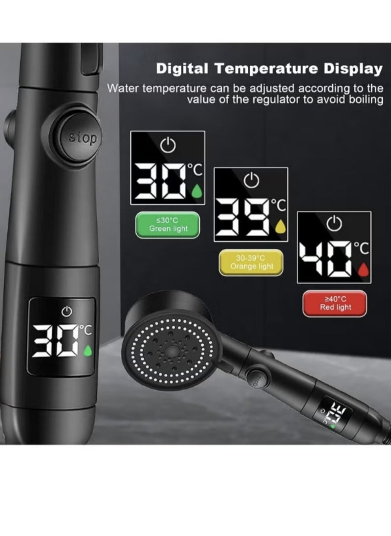 BEILINGDUN - Handheld Shower 5 Modes Power Shower Head,Shower Head and Hose 2m with Temperature Indicator, Water Saving Shower Head for Adults Children Pets - Image 1