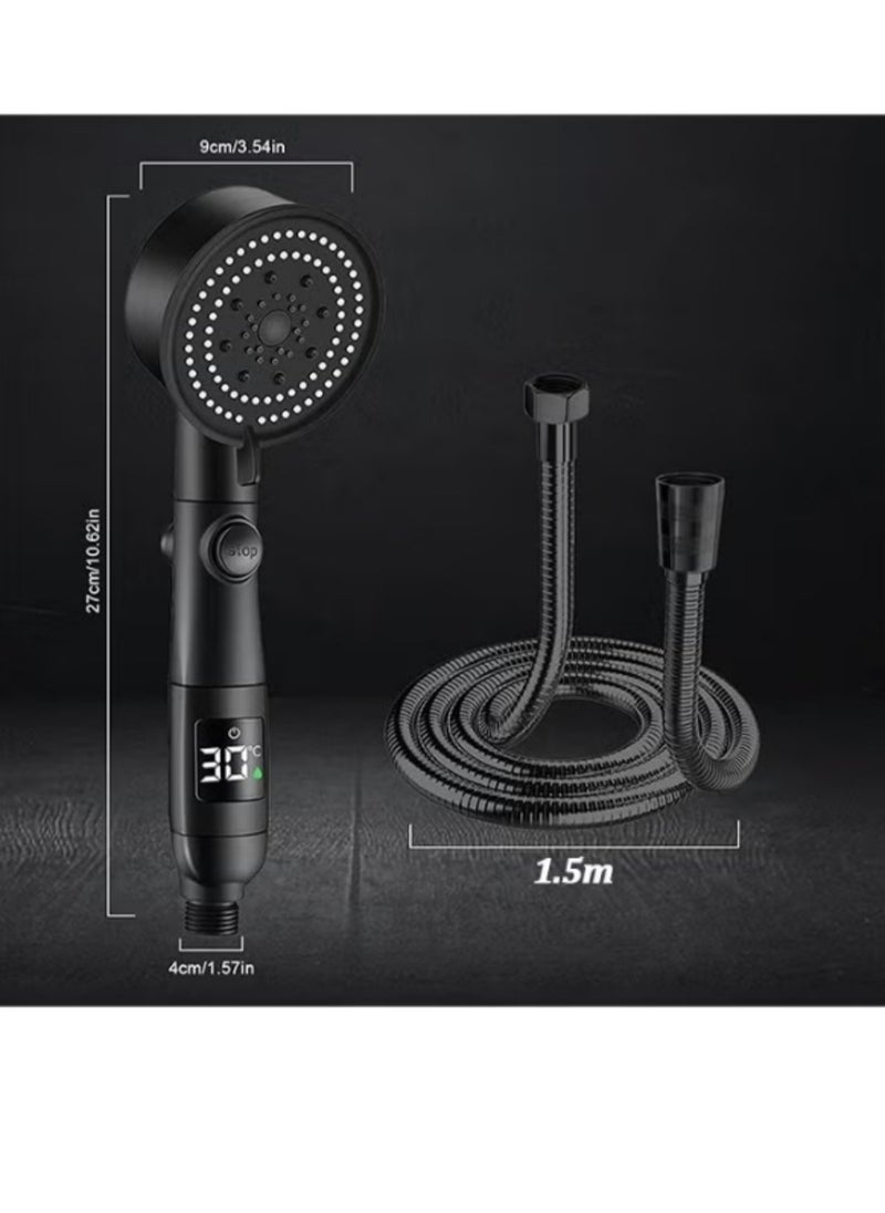 BEILINGDUN - Handheld Shower 5 Modes Power Shower Head,Shower Head and Hose 2m with Temperature Indicator, Water Saving Shower Head for Adults Children Pets - Image 1