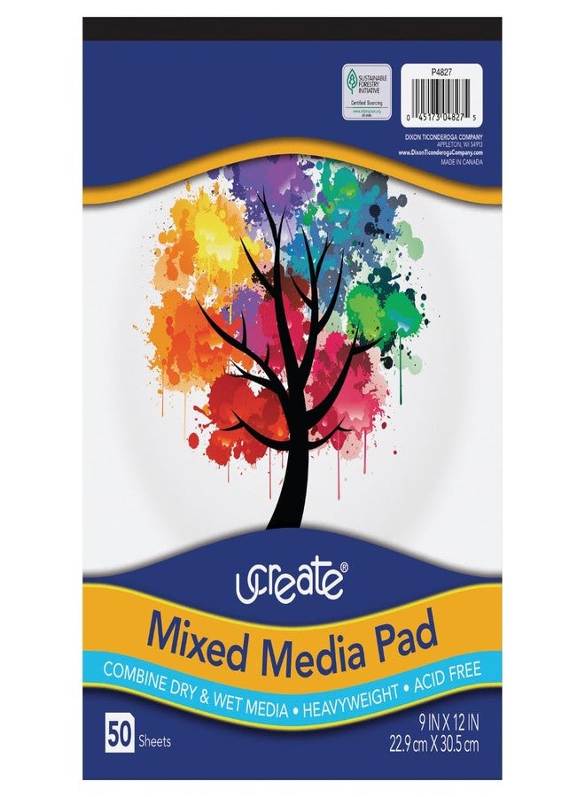UCreate Mixed Media Pad, White, 9" x 12", 50 Sheets - Image 1