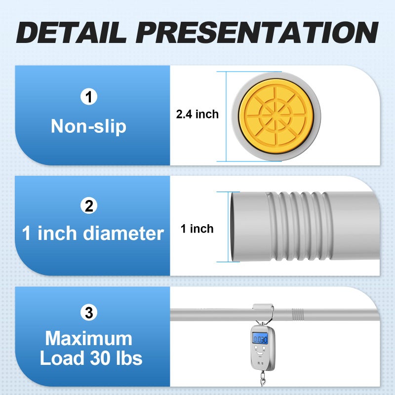 CorkLatta Silver Shower Curtain Rod 31 to 80 Inch,1 Inch Diameter Adjustable Spring Tension Stainless Steel Telescoping Rod,Easy Install,No Rust - Image 3
