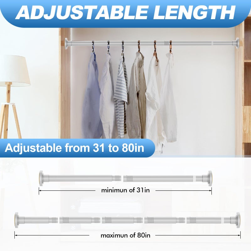 CorkLatta Silver Shower Curtain Rod 31 to 80 Inch,1 Inch Diameter Adjustable Spring Tension Stainless Steel Telescoping Rod,Easy Install,No Rust - Image 4
