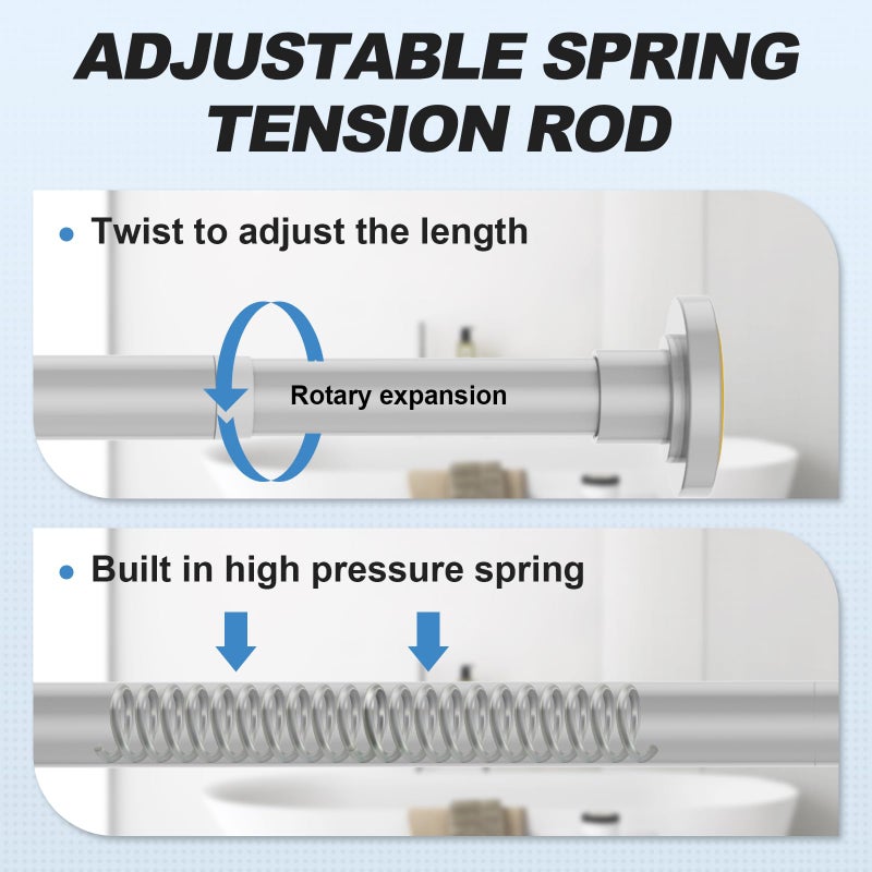 CorkLatta Silver Shower Curtain Rod 31 to 80 Inch,1 Inch Diameter Adjustable Spring Tension Stainless Steel Telescoping Rod,Easy Install,No Rust - Image 2