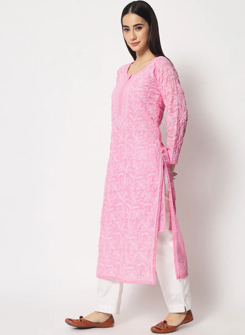 Alaya Hand Embroidered Chikankari Cotton Straight Kurta-AL3592