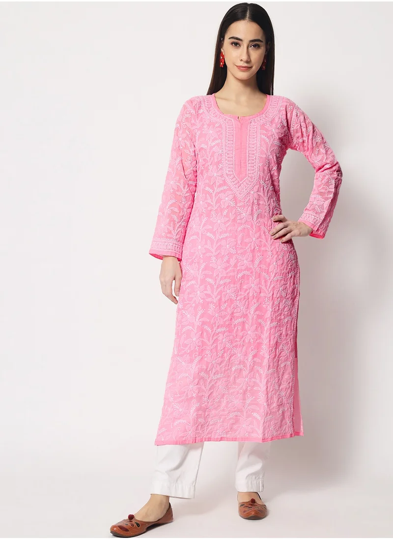 Alaya Hand Embroidered Chikankari Cotton Straight Kurta-AL3592