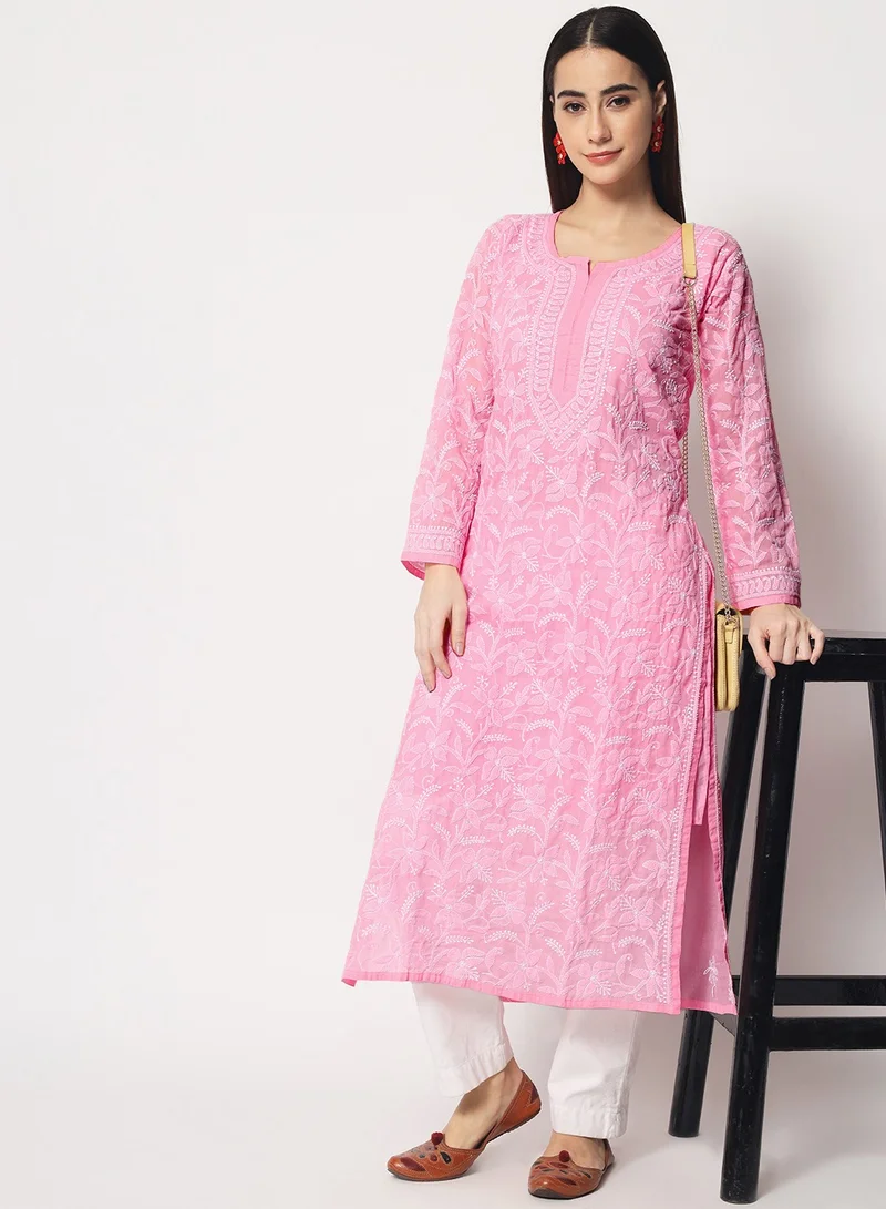 Alaya Hand Embroidered Chikankari Cotton Straight Kurta-AL3592