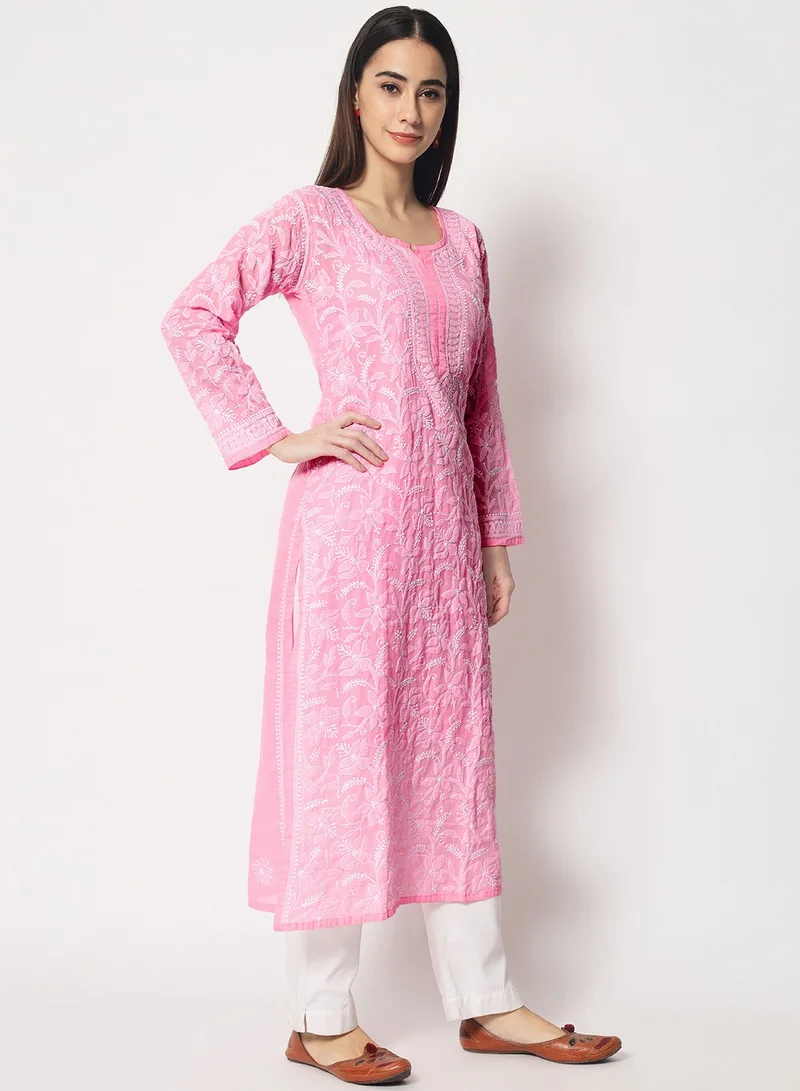 Alaya Hand Embroidered Chikankari Cotton Straight Kurta-AL3592