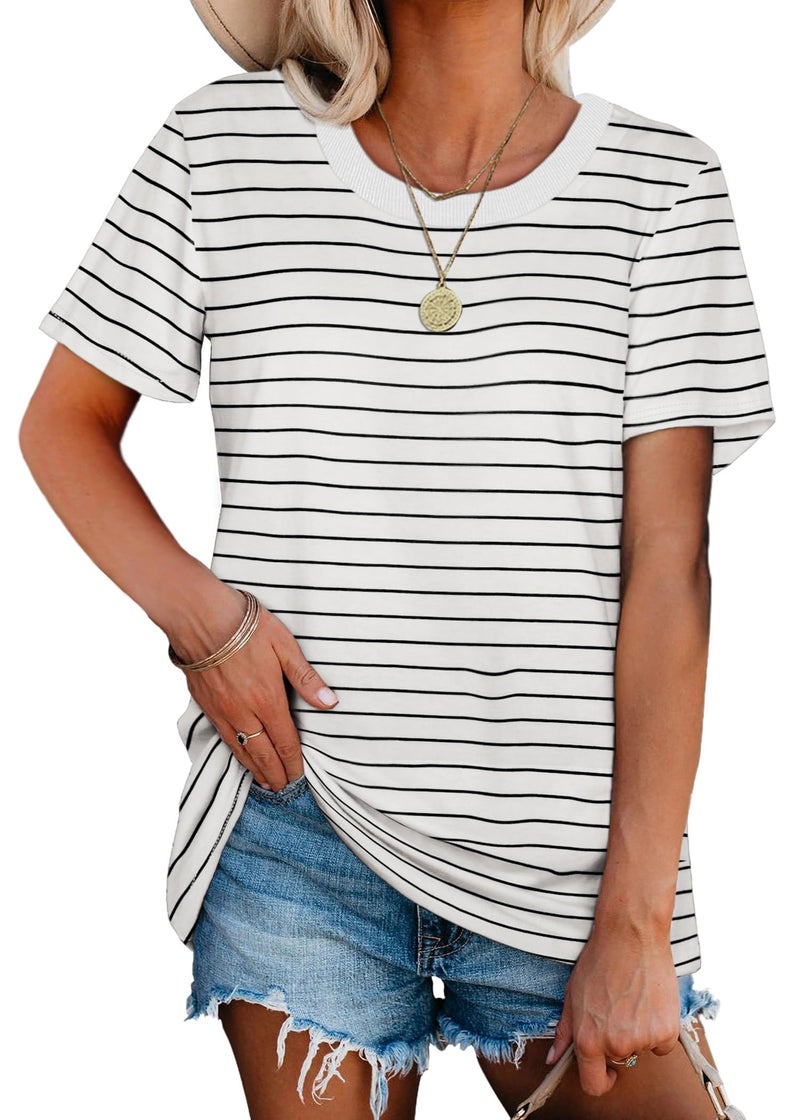 Jescakoo Womens Tops Summer Outfits Spring Fashion Clothing Casual Loose Fit Short Sleeve Tshirts Shirts 2026 Trendy Dressy Casual Blouses Workout Summer Tops Beach Vacation Outfits Clothes White Shirt L - Image 3