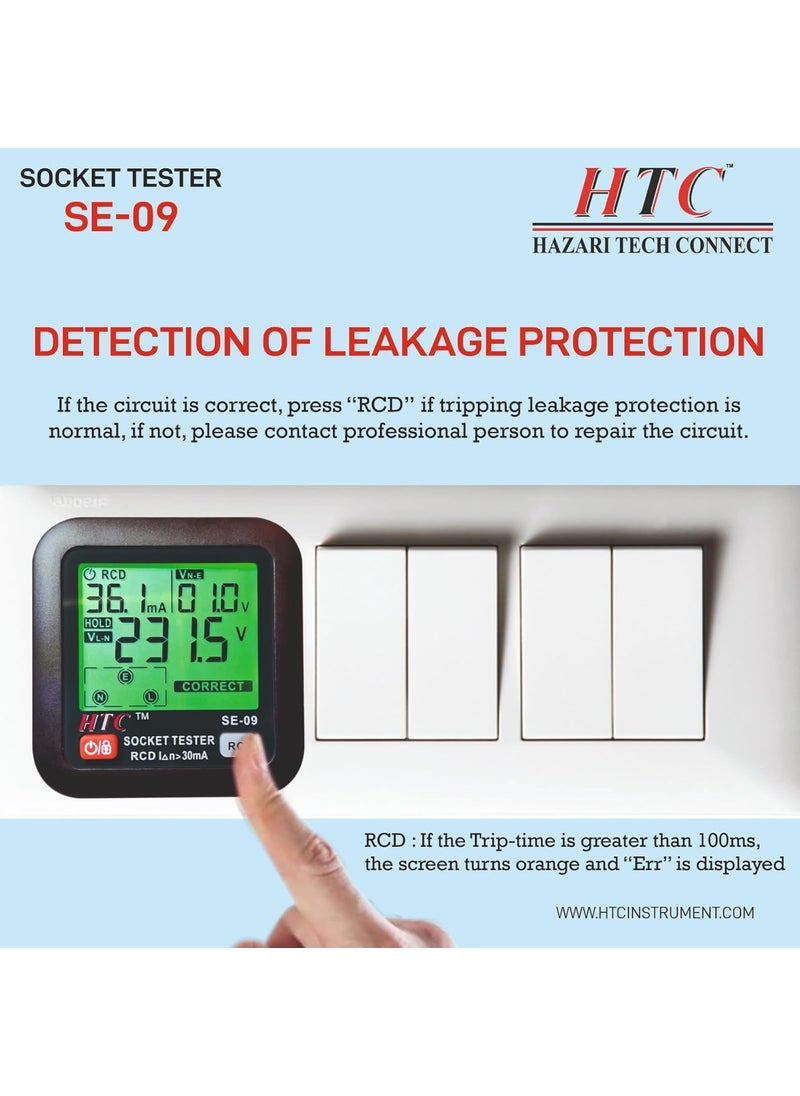 HTC Instrument HTC Instrument HTC Se09 Socket Tester Outlet Tester Receptacle Tester For 230V GfciRccb With LCD Display By Skyking  - Image 2