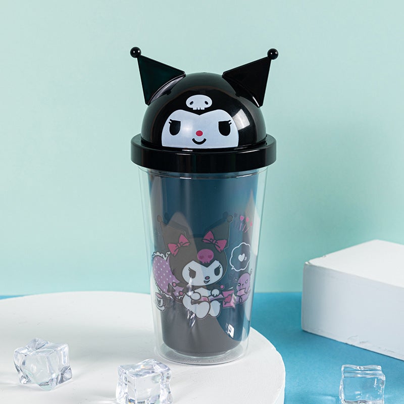 Kuromi Water Cup Cute Cartoon Plastic Straw Flip-Ku Black
