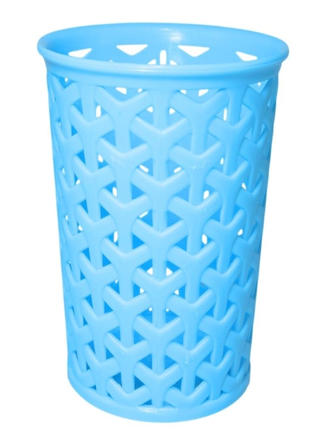 MORVI Linea Small Round Plastic Multipurpose Organizer For Kitchen, Bathroom, Salon, Office|Stationery,Cutlery,Pen,Makeup Brushes Holder|Hanging Toothbrush Stand |Pack Of 1 | BLUE - Image 1