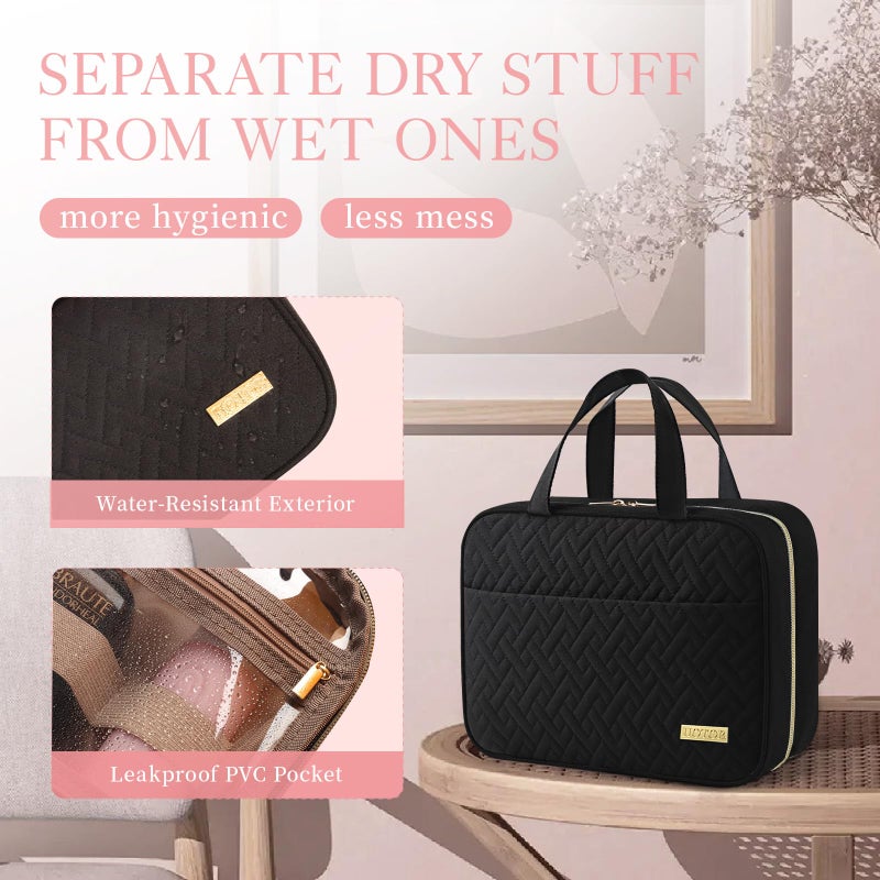 HOTOR Travel Toiletry Bag - Toiletry Bag w/Hanging Hook - Spacious Toiletry Bag for Women & Men, Makeup Bag/Big Comparment, Waterproof for Travel Accessories, Travel Essentials, Medium, Black - Image 5