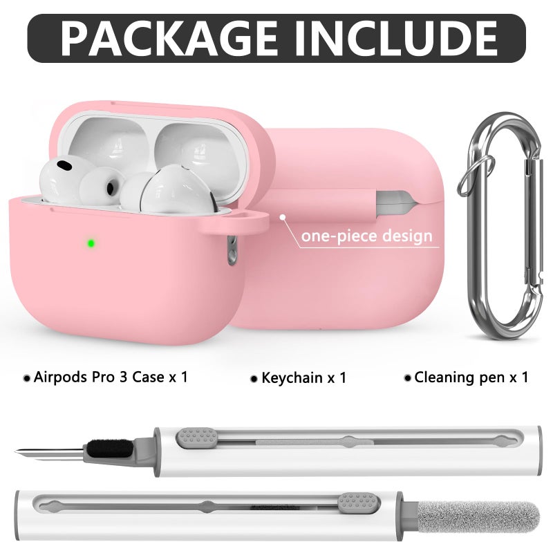 Ljusmicker for AirPods Pro 3 Case 2025 with Cleaner Kit,Soft Silicone Protective Cover for Apple AirPods Pro 3rd Generation Cases for Women Men,AirPod Pro 3 Case Accessories with Keychain-Pink - Image 3