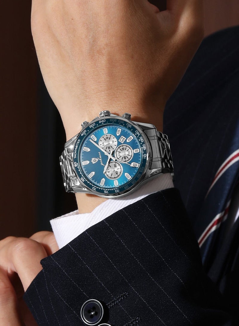 GOHUOS Men's Watch, Stainless Steel Analog Waterproof Quartz Luxury Business Fashion Wrist Watch - 44.5mm - Image 2