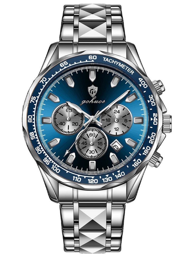 GOHUOS Men's Watch, Stainless Steel Analog Waterproof Quartz Luxury Business Fashion Wrist Watch - 44.5mm - Image 5