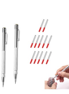 Tungsten Carbide Tip Scriber, 2 Pack Carbide Scriber Marking Tools with Magnet, with 12 Replacement Marking Tip, Metal Engraving Pen for Glass / Ceramics / Hardened Steel / Metal Sheet